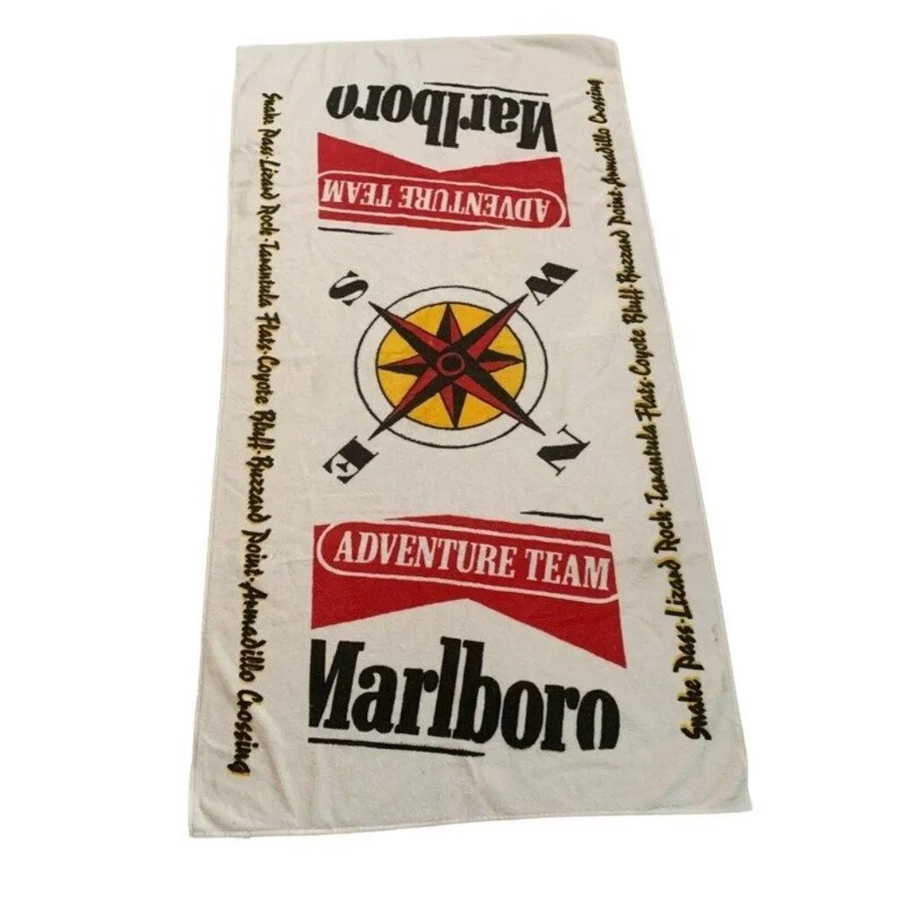 VTG Marlboro Cigarette Adventure Team Compass Beach Towel Terry Cloth Promo NIP